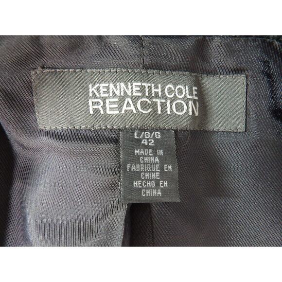 Kenneth Cole Reaction Mens Blazer Large 42 Wool Plaid Black Tweed Sport Coat - Picture 4 of 13